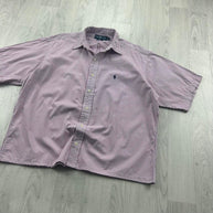 VINTAGE 00s RALPH LAUREN STRIPED CROPPED SHORT SLEEVE BUTTON UP SHIRT PURPLE