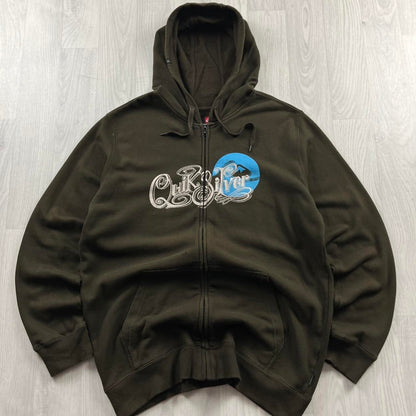 VINTAGE Y2K QUIKSILVER ZIP GRAPHIC HOODIE BROWN