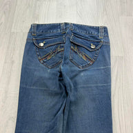 VINTAGE Y2K EGOIST LOW RISE EMBROIDERED FLARED JEANS BLUE