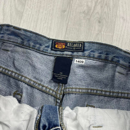 VINTAGE ROUTE 66 BAGGY LOOSE SKATER JORTS BLUE (36w)
