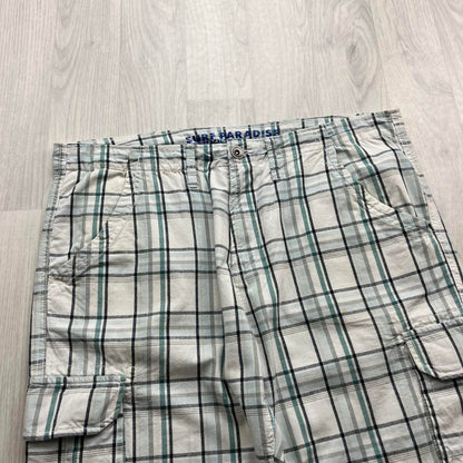 VINTAGE Y2K BAGGY CHECKERED PLAID SHORTS WHITE