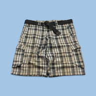 VINTAGE Y2K BAGGY CHECKERED PLAID CARGO SHORTS BEIGE