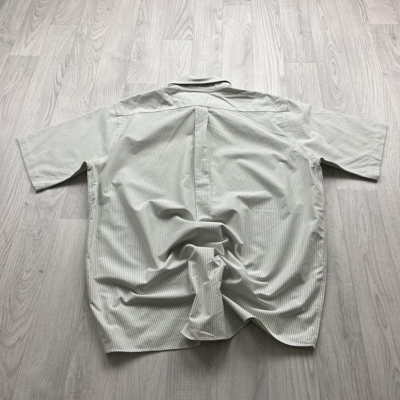 VINTAGE Y2K L L BEAN SHORT SLEEVE STRIPED SHIRT WHITE / GREEN