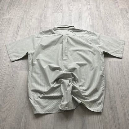 VINTAGE Y2K L L BEAN SHORT SLEEVE STRIPED SHIRT WHITE / GREEN