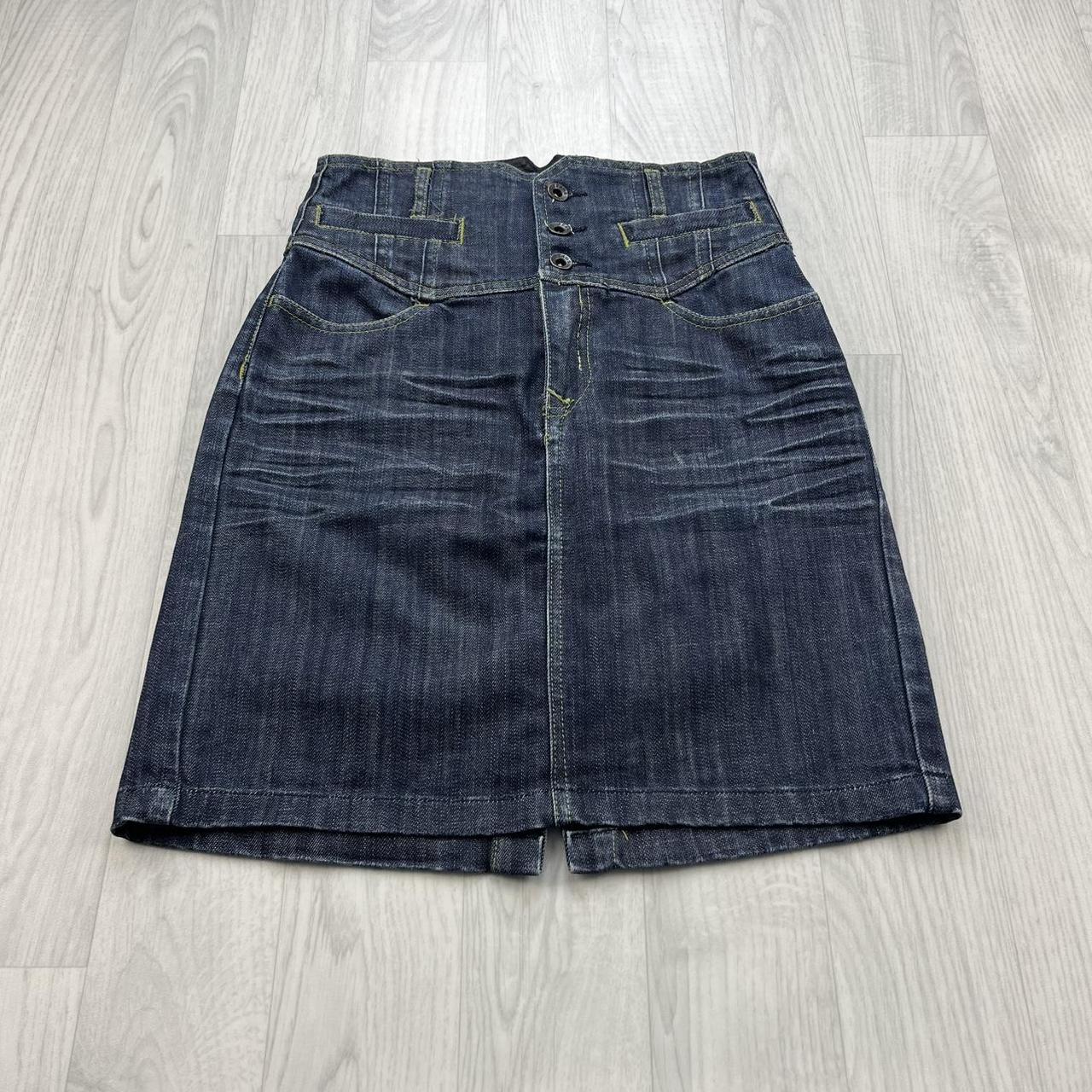 VINTAGE Y2K DENIM BUCKLE MIDI SKIRT NAVY