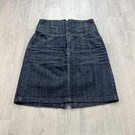 VINTAGE Y2K DENIM BUCKLE MIDI SKIRT NAVY