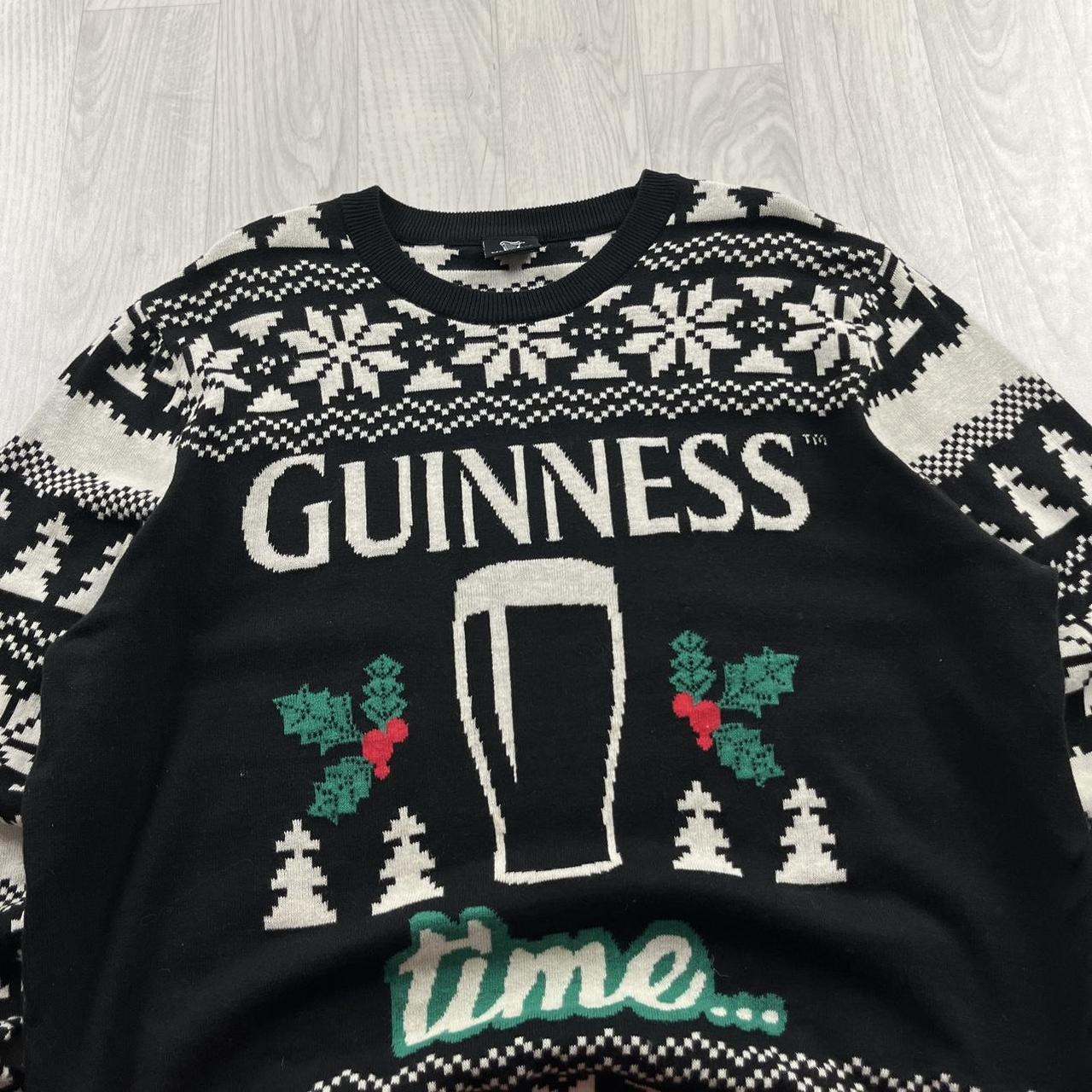 VINTAGE GUINNESS CHUNKY CHRISTMAS KNITTED JUMPER BLACK WHITE