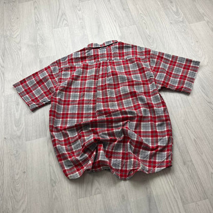 VINTAGE Y2K TOMMY HILFIGER CHECKERED BUTTON UP SHORT SLEEVE SHIRT RED