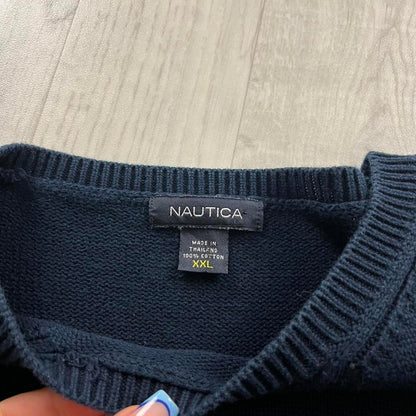 VINTAGE Y2K NAUTICA CHUNKY STRIPED KNITTED JUMPER NAVY