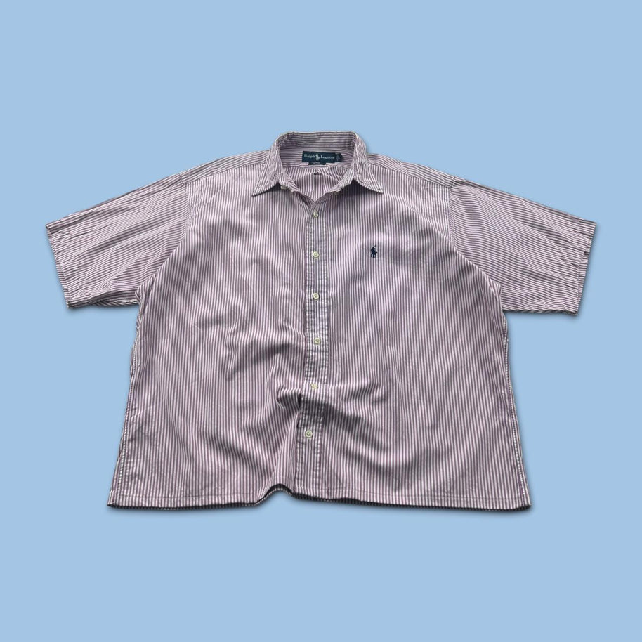 VINTAGE 00s RALPH LAUREN STRIPED CROPPED SHORT SLEEVE BUTTON UP SHIRT PURPLE