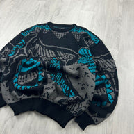 VINTAGE 90s FUNKY PATTERN KNITTED JUMPER BLACK / GREY