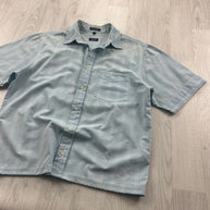 VINTAGE 00s IZOD CHECKERED CROPPED SHORT SLEEVE BUTTON UP SHIRT BLUE