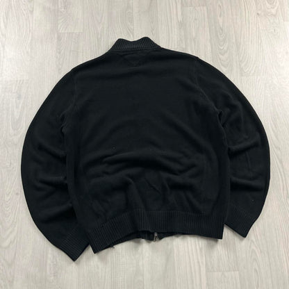 VINTAGE Y2K TOMMY HILFIGER ZIP KNITTED JUMPER BLACK (XL)