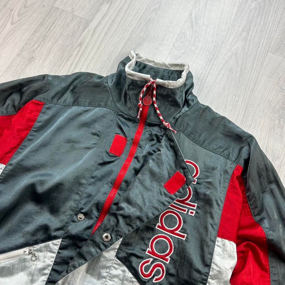 VINTAGE 90s ADIDAS HALF ZIP WINDBREAKER JACKET GREY / SILVER