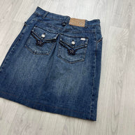 VINTAGE Y2K AMICHI JEANS DENIM MIDI EMBROIDERED SKIRT BLUE