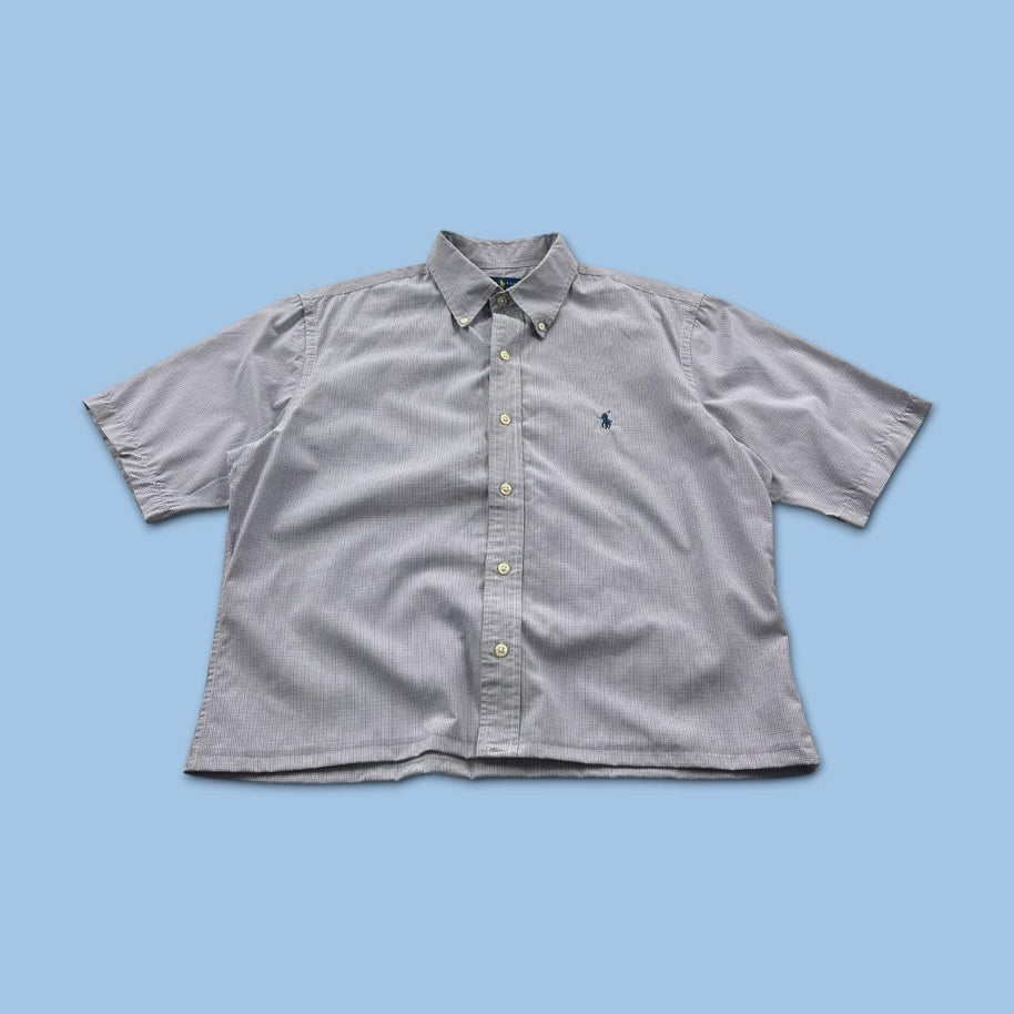 VINTAGE 00s RALPH LAUREN PLAIN CROPPED SHORT SLEEVE BUTTON UP SHIRT LILAC