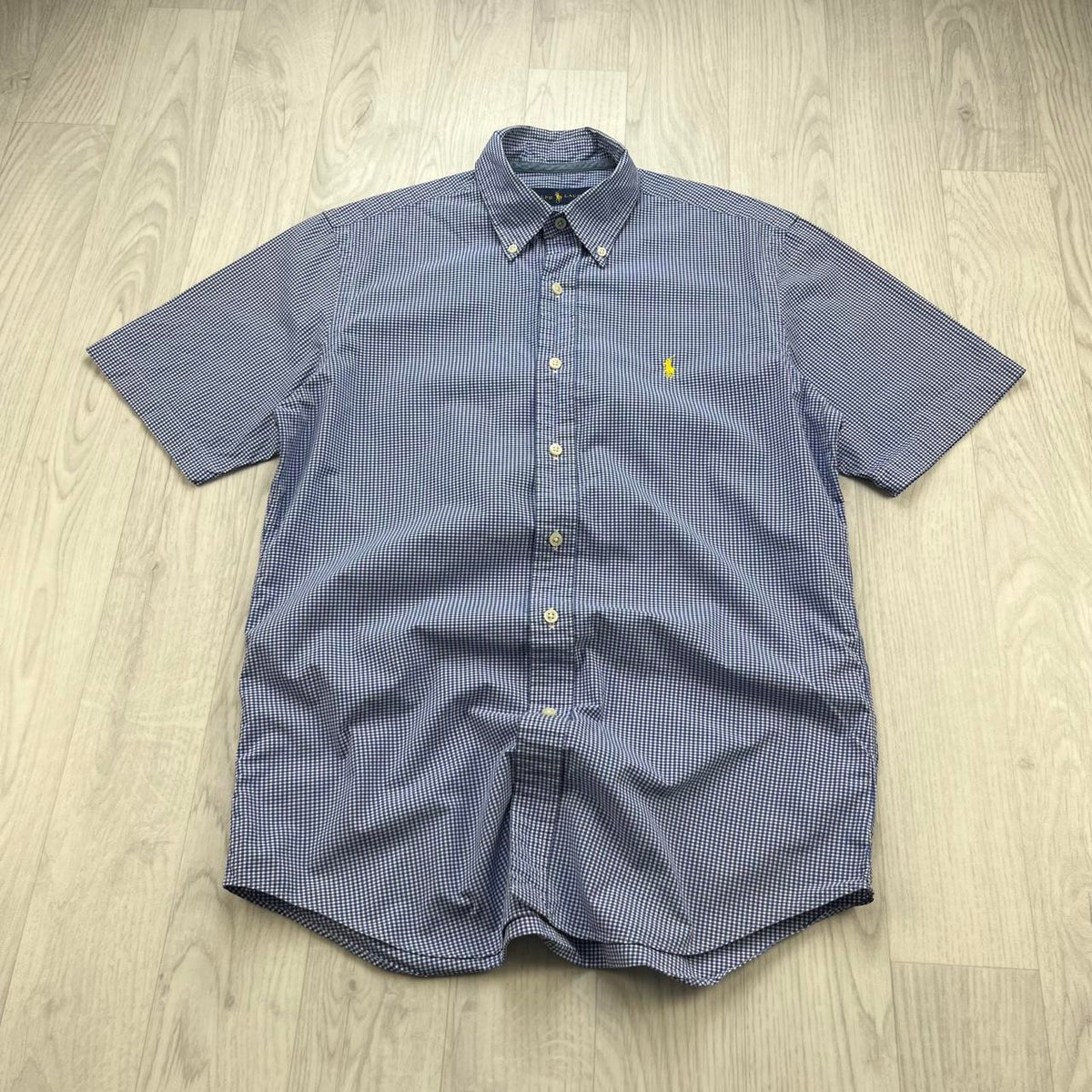 VINTAGE 00s RALPH LAUREN GINGHAM SHORT SLEEVE BUTTON UP SHIRT BLUE