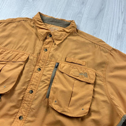 VINTAGE Y2K UTILITY CARGO SHORT SLEEVE SHIRT ORANGE TAN