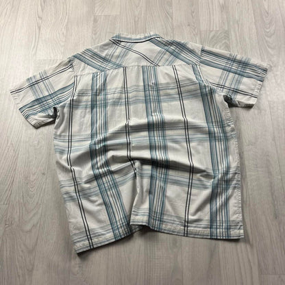VINTAGE Y2K ANIMAL CHECKERED SHORT SLEEVE SHIRT WHITE BLUE
