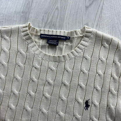 VINTAGE Y2K POLO RALPH LAUREN CHUNKY CABLE KNITTED JUMPER CREAM