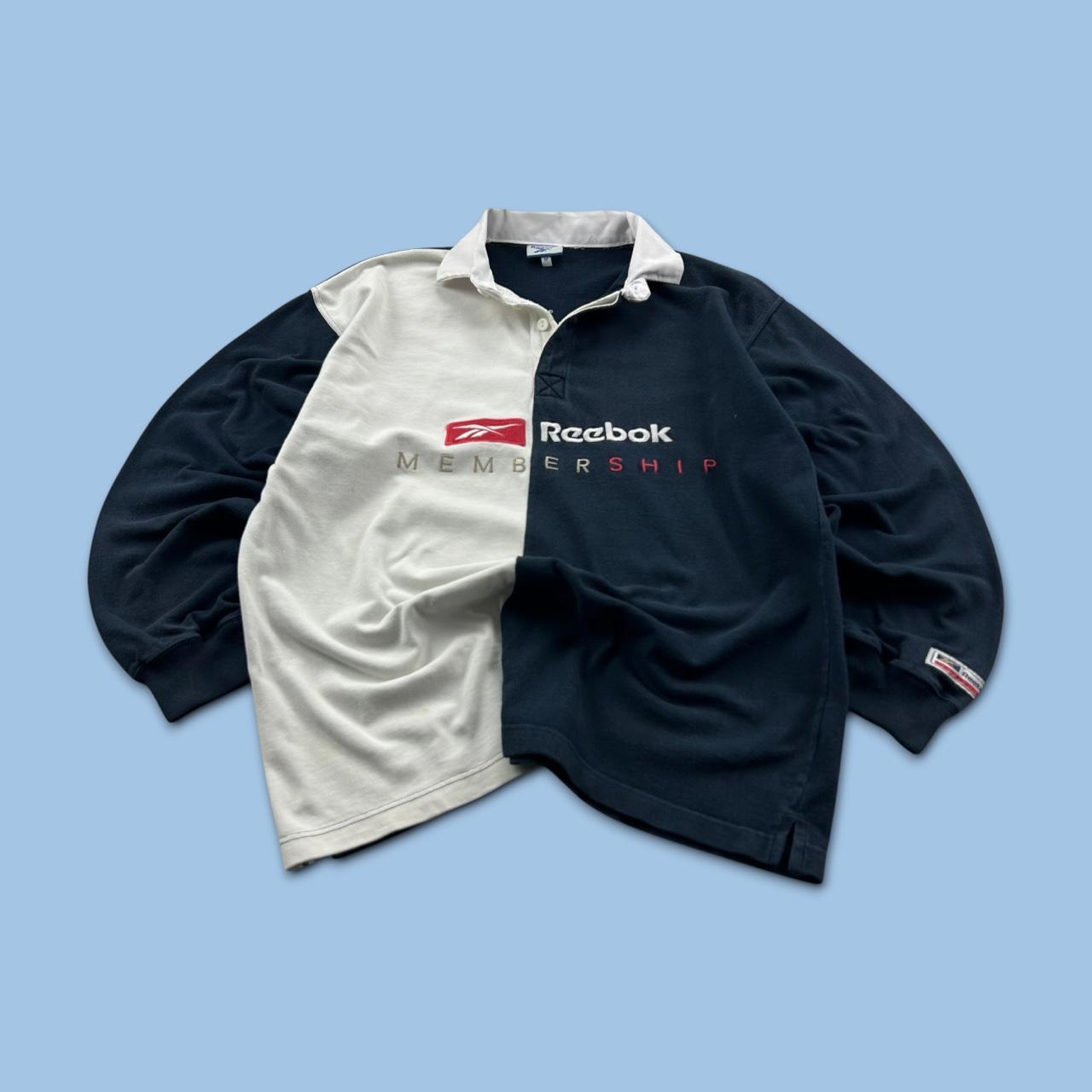 VINTAGE Y2K REEBOK LONG SLEEVE RUGBY POLO SHIRT NAVY WHITE