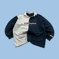 VINTAGE Y2K REEBOK LONG SLEEVE RUGBY POLO SHIRT NAVY WHITE