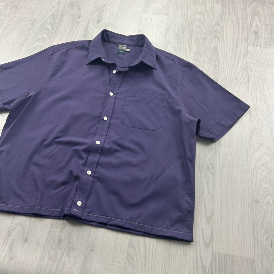 VINTAGE 00s PLAIN CROPPED SHORT SLEEVE BUTTON UP SHIRT PURPLE