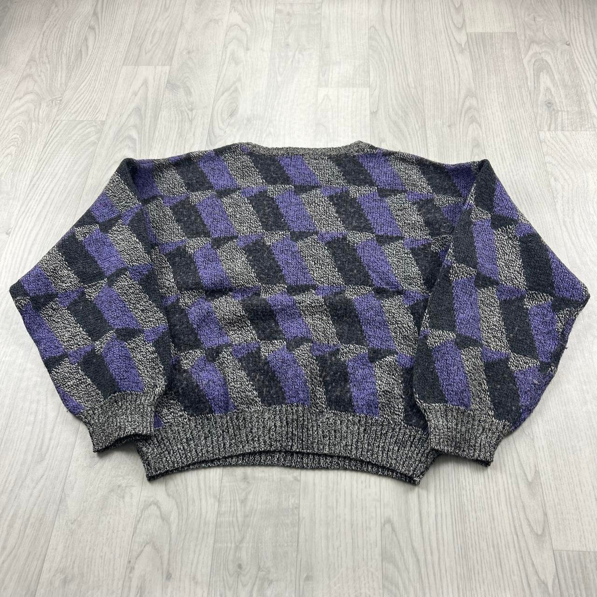 VINTAGE 90s PRONTO UOMO PATTERN KNITTED JUMPER GREY / LILAC