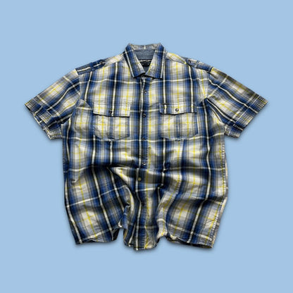 VINTAGE Y2K ECKO UNLTD PLAID SHORT SLEEVE BUTTON UP SHIRT BLUE / YELLOW