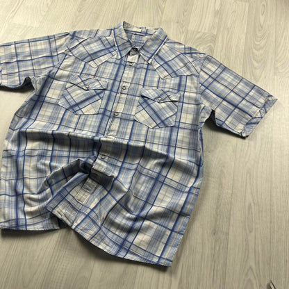 VINTAGE Y2K CHEROKEE CHECKERED SHORT SLEEVE SHIRT BLUE