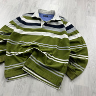 VINTAGE Y2K STRIPED LONG SLEEVE RUGBY POLO SHIRT GREEN