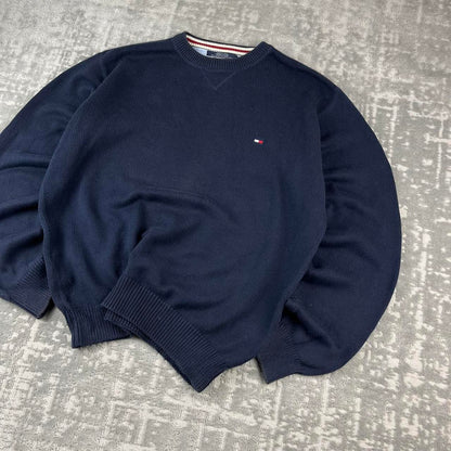 VINTAGE Y2K TOMMY HILFIGER CHUNKY ESSENTIAL KNITTED JUMPER NAVY