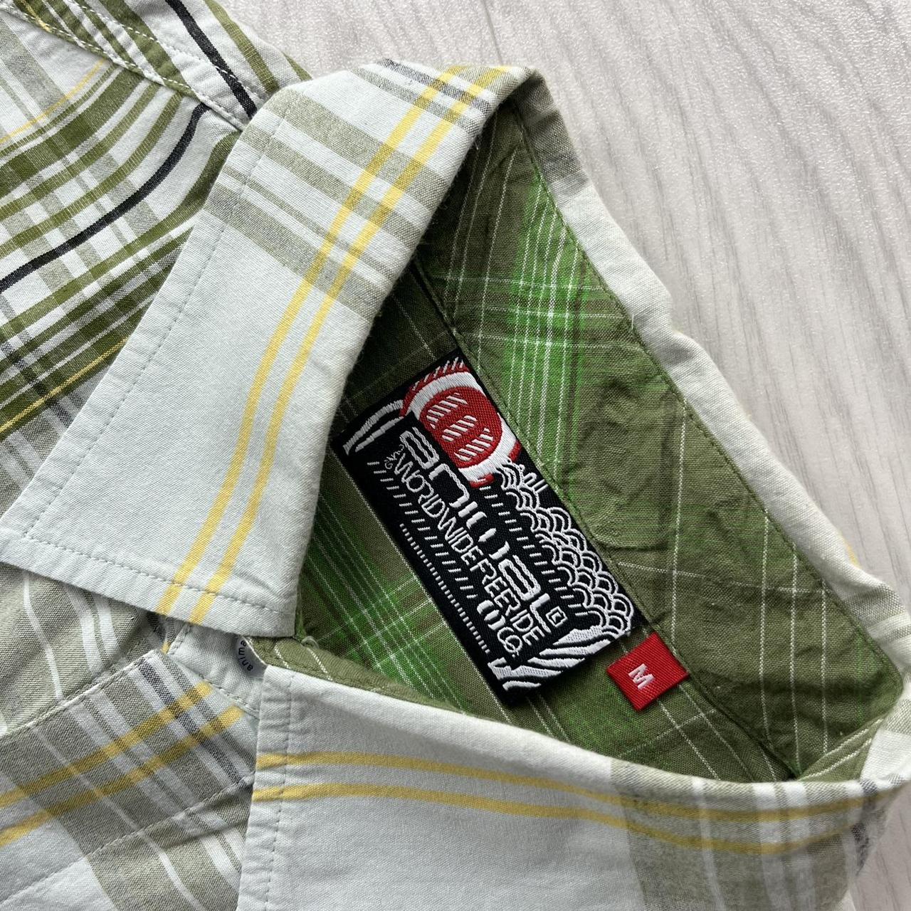 VINTAGE Y2K ANIMAL PLAID BUTTON UP SHORT SLEEVE SHIRT CREAM / GREEN