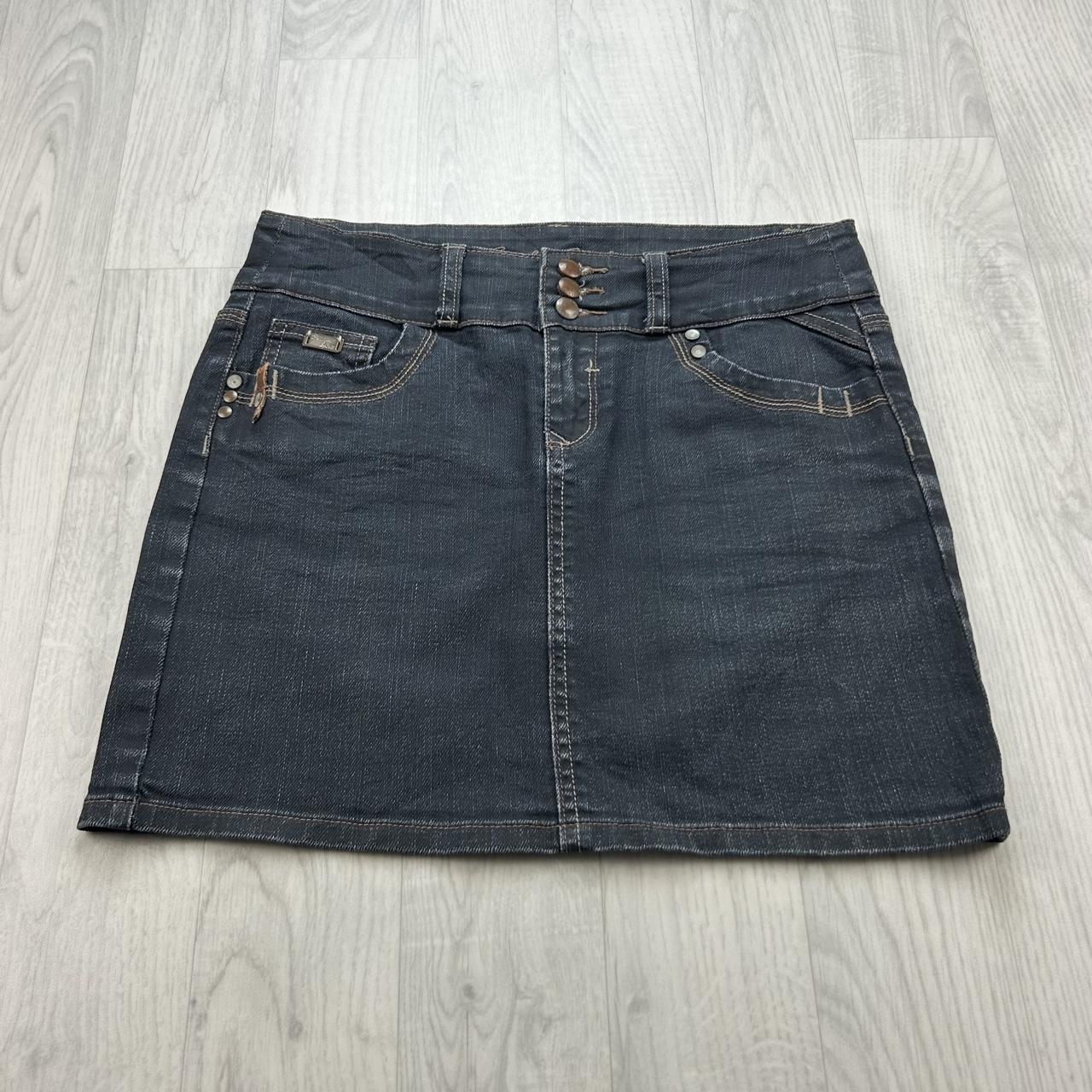 VINTAGE Y2K CACHE CACHE DENIM MINI-MIDI SKIRT BLUE