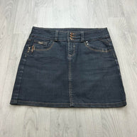 VINTAGE Y2K CACHE CACHE DENIM MINI-MIDI SKIRT BLUE