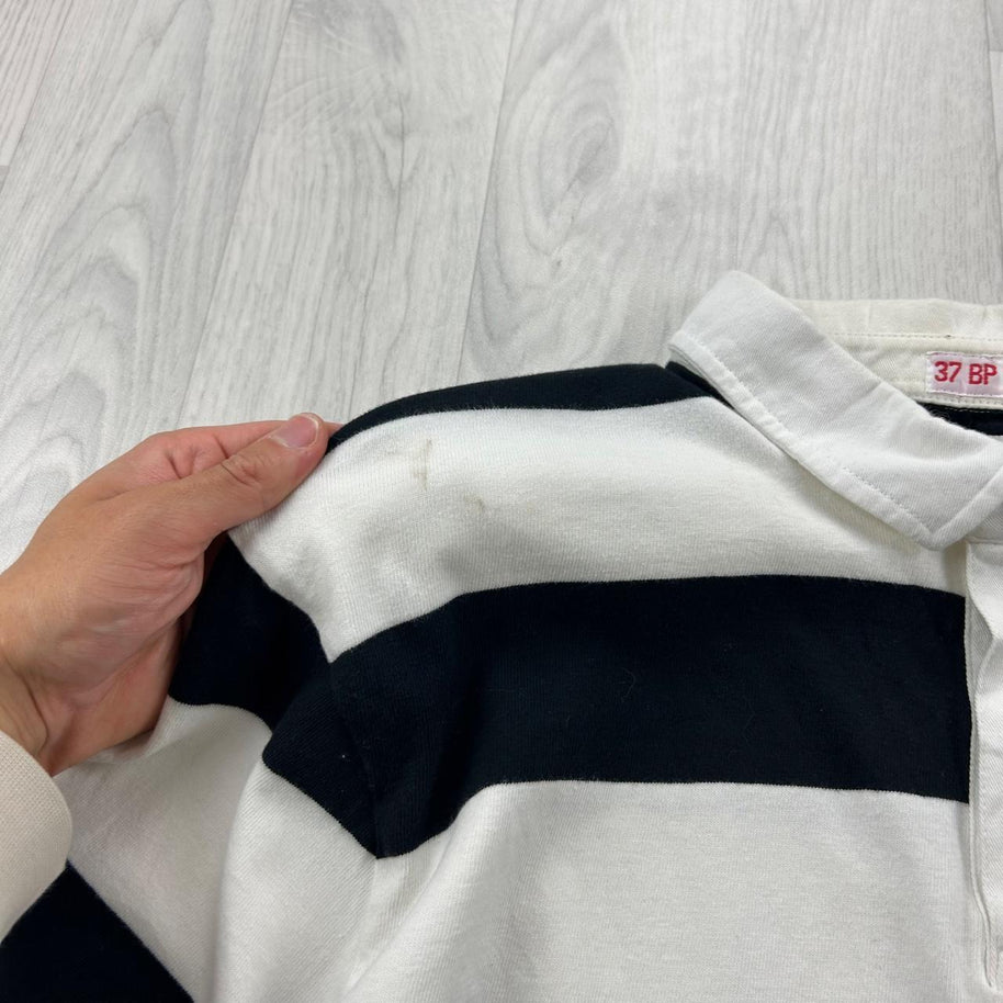 VINTAGE Y2K STRIPED LONG SLEEVE RUGBY POLO SHIRT BLACK / WHITE