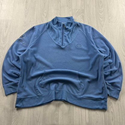 VINTAGE Y2K HARLEY DAVIDSON QUARTER ZIP FLEECE SWEATSHIRT BLUE