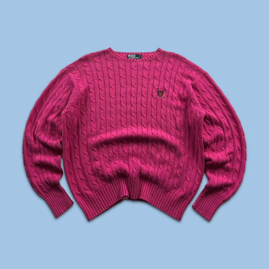 VINTAGE Y2K POLO RALPH LAUREN CHUNKY CABLE KNITTED JUMPER PINK