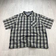 VINTAGE 00s COLUMBIA CHECKERED CROPPED SHORT SLEEVE BUTTON UP SHIRT BLACK