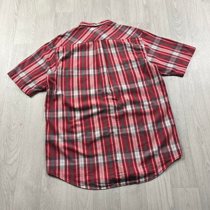 VINTAGE Y2K STUSSY SHORT SLEEVE PLAID CHECKERED SHIRT RED