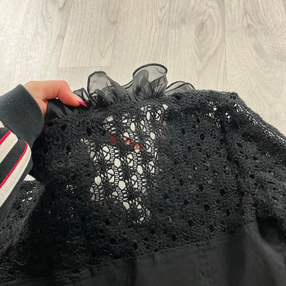 VINTAGE Y2K LONG SLEEVE CROTCHET CORSET RUFFLE TOP BLACK