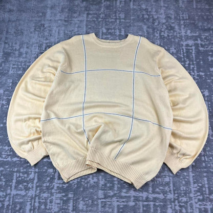 VINTAGE Y2K IZOD PLAID PATTERN CHUNKY ESSENTIAL KNITTED JUMPER YELLOW
