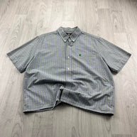 VINTAGE 00s TIMBERLAND CHECKERED CROPPED SHORT SLEEVE BUTTON UP SHIRT GREEN