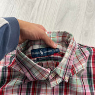 VINTAGE 00s RALPH LAUREN CHECKERED CROPPED SHORT SLEEVE BUTTON UP SHIRT RED