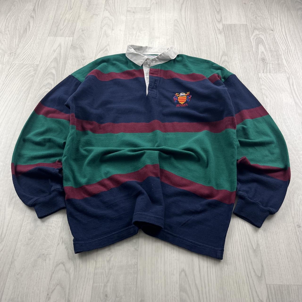 VINTAGE Y2K STRIPED LONG SLEEVE RUGBY POLO SHIRT NAVY / GREEN