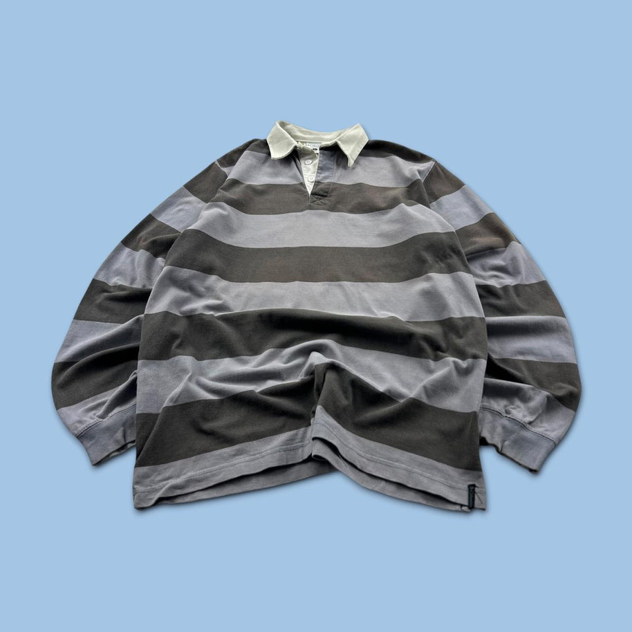 VINTAGE Y2K COLUMBIA STRIPED LONG SLEEVE RUGBY POLO SHIRT GREY