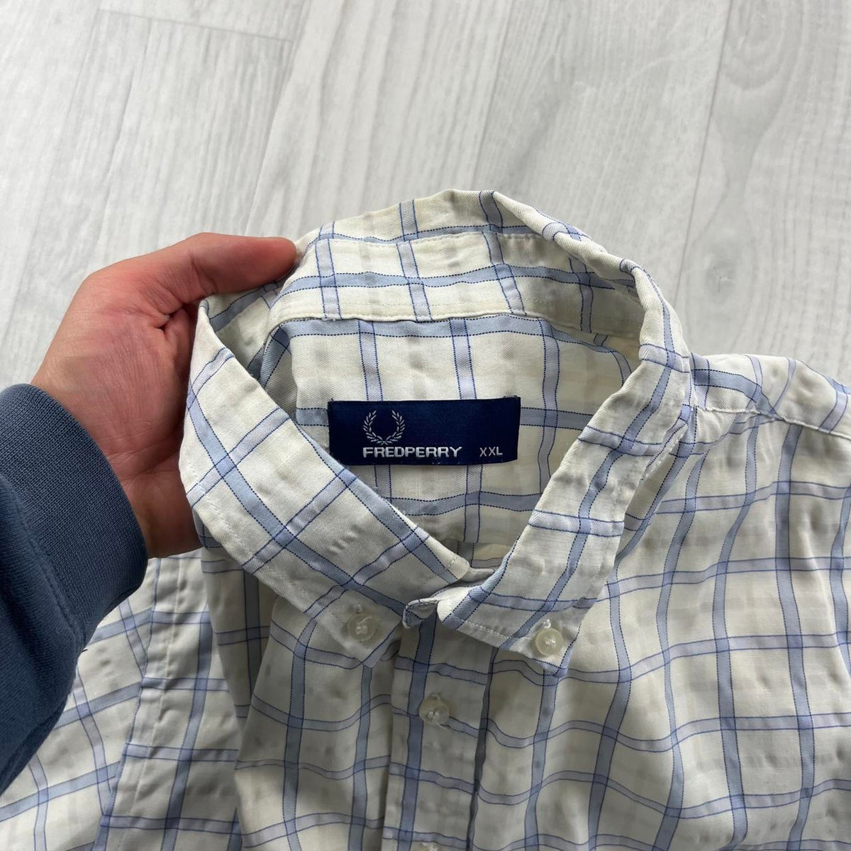 VINTAGE 00s FRED PERRY CHECKERED CROPPED SHORT SLEEVE BUTTON UP SHIRT WHITE