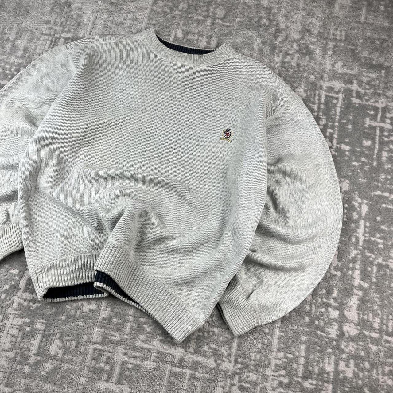 VINTAGE Y2K TOMMY HILFIGER CHUNKY ESSENTIAL KNITTED JUMPER GREY