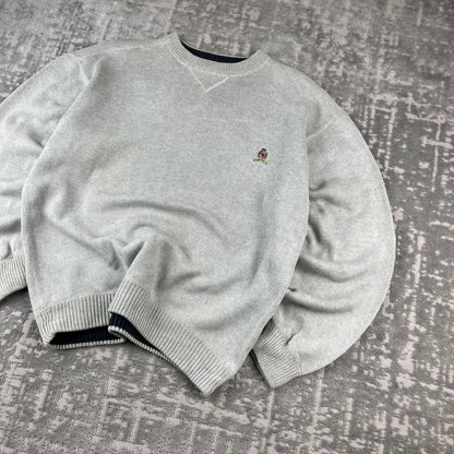 VINTAGE Y2K TOMMY HILFIGER CHUNKY ESSENTIAL KNITTED JUMPER GREY