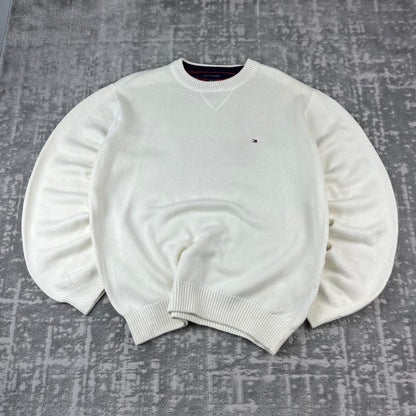 VINTAGE Y2K TOMMY HILFIGER CHUNKY ESSENTIAL KNITTED JUMPER WHITE
